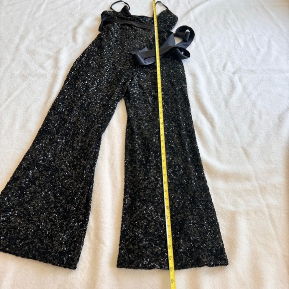 Express Sequin V-Neck Tie Waist Wide Leg Jumpsuit Size XS - Picture 5 of 11